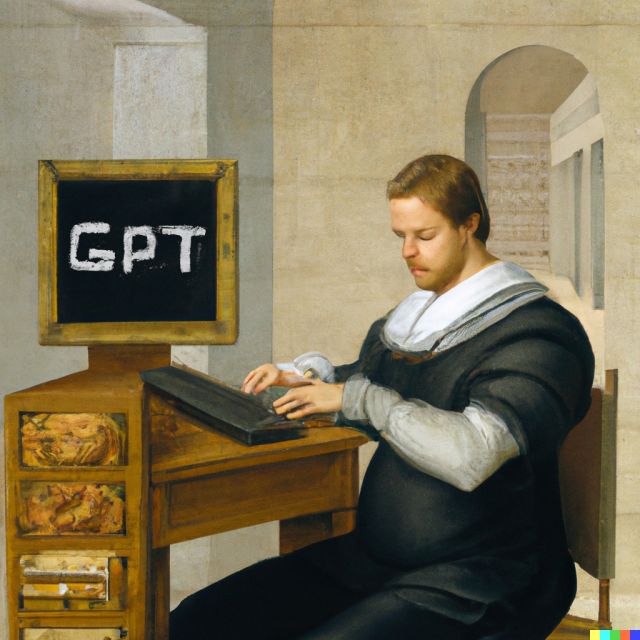 DALL E 2023 02 03 14 24 44 renaissance painting of a man typing on a computer copy